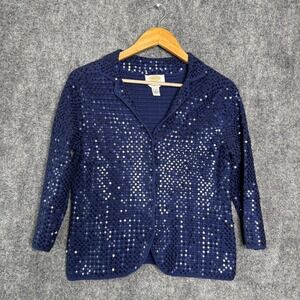 Talbots Cardigan Women‎ S Petite Blue Hand Knit Sequin Embellished Party Evening